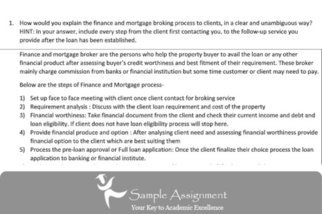 finance and mortgage broking assignment online