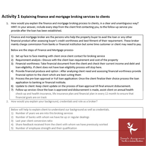 finance and mortgage broking assignment