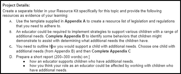 early childhood education assignment project details