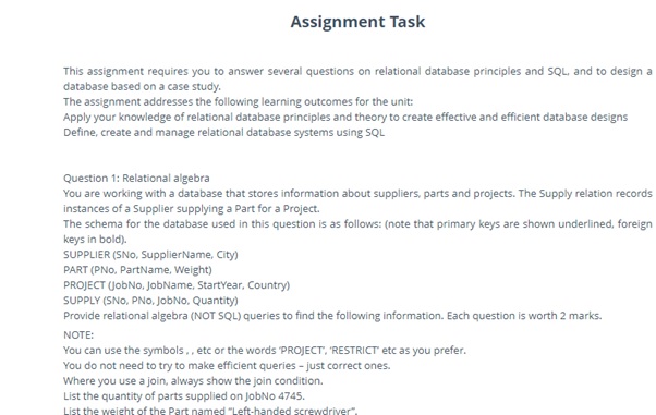 relational algebra sample assignment task