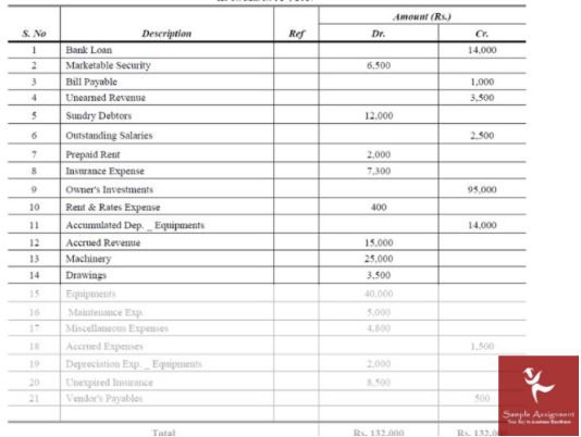 trial balance assignment sample online