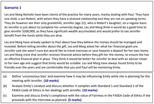 FPC002B ethics and professionalism in financial advice scenario