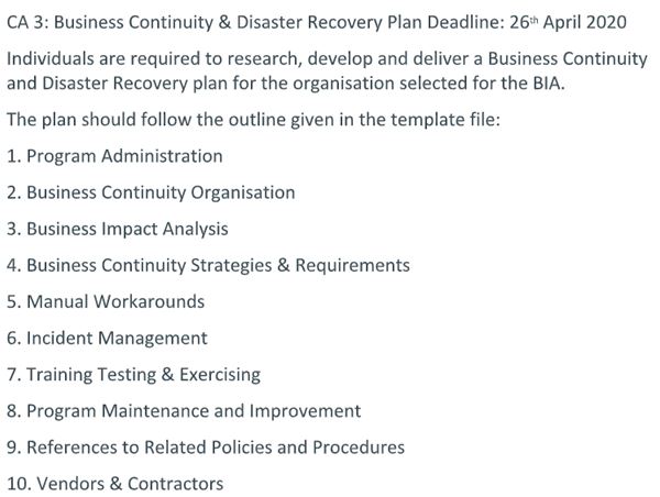 business continuity assignment help question