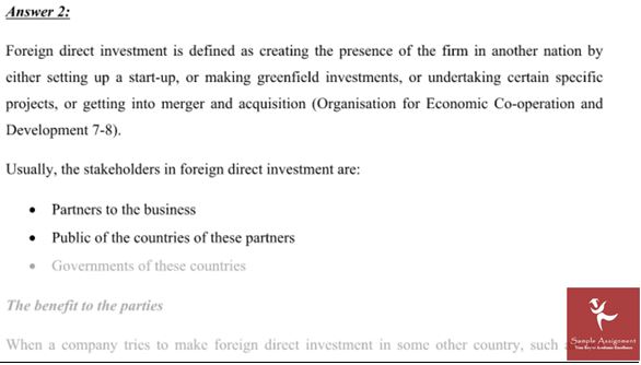 international business law assignmen help answer foreign direct investment