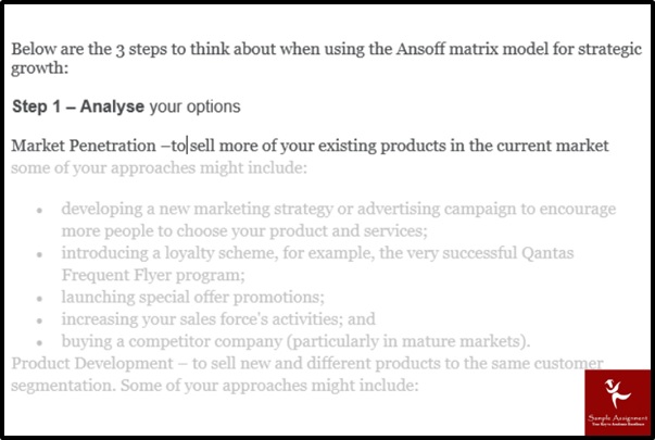 sustainable development ansoff matrix steps