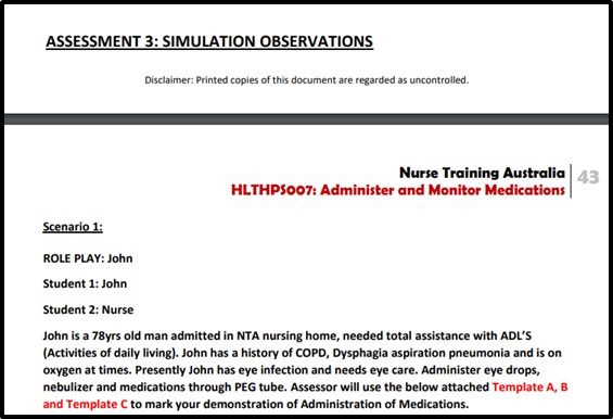 assessment 3 simulation observation